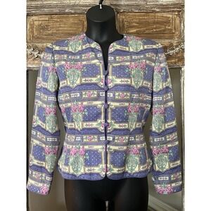 Vintage Adrianna Appel Silk Blazer Size 8‎ Floral Pink Purple